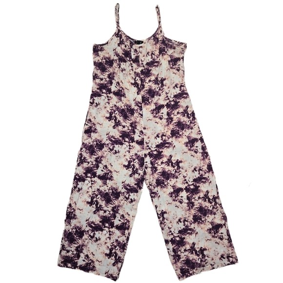 Tacera Pants - Tacera Purple Tie Dye Wide Leg Jumpsuit Sleeveless Boho Summer Palazzo Medium